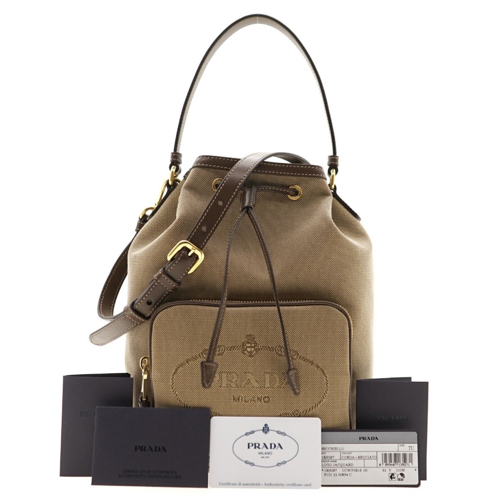 Prada Drawstring Bucket Shoulder Bag Jacquard New - Picture 4 of 6